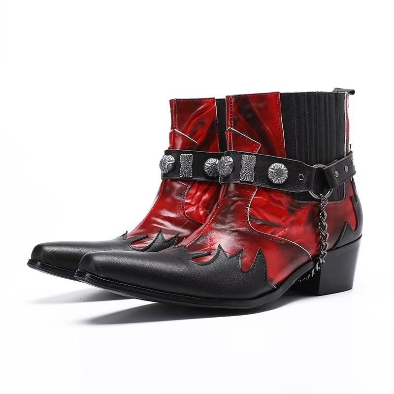 Buty Męskie Eleganckie Wizytowe Do Kostek - Czerwony