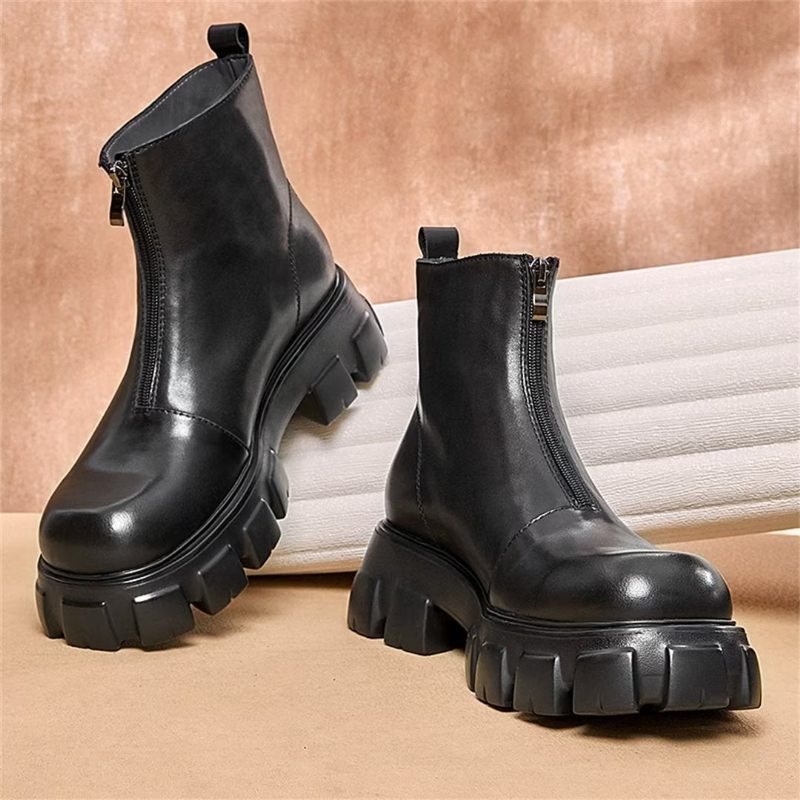 Buty Męskie Kożuch Chic Zipper Vintage Martin Boots - Czarny