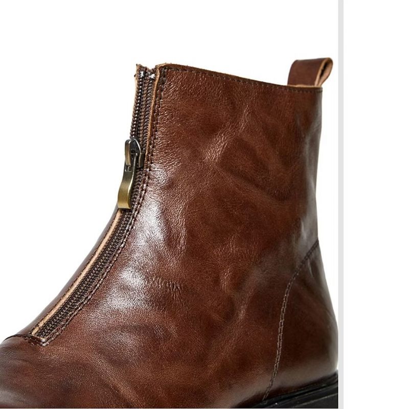 Buty Męskie Kożuch Chic Zipper Vintage Martin Boots - Brązowy