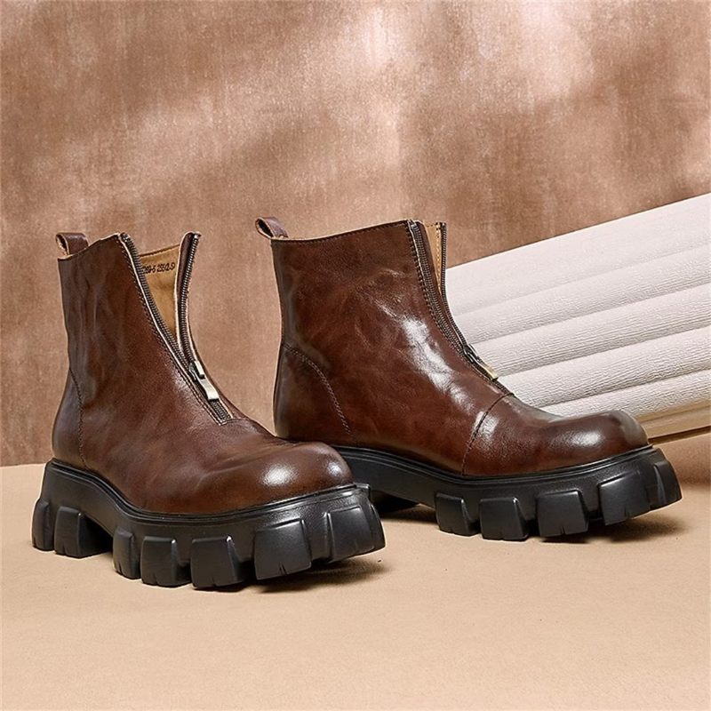 Buty Męskie Kożuch Chic Zipper Vintage Martin Boots - Brązowy