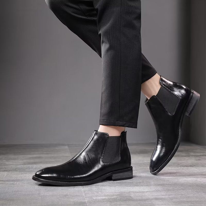 Męskie Buty Chelsea Boots Z Wytłoczonym Szpiczastym Noskiem - Czarny