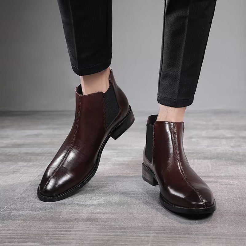 Męskie Buty Chelsea Boots Z Wytłoczonym Szpiczastym Noskiem - Kawowy