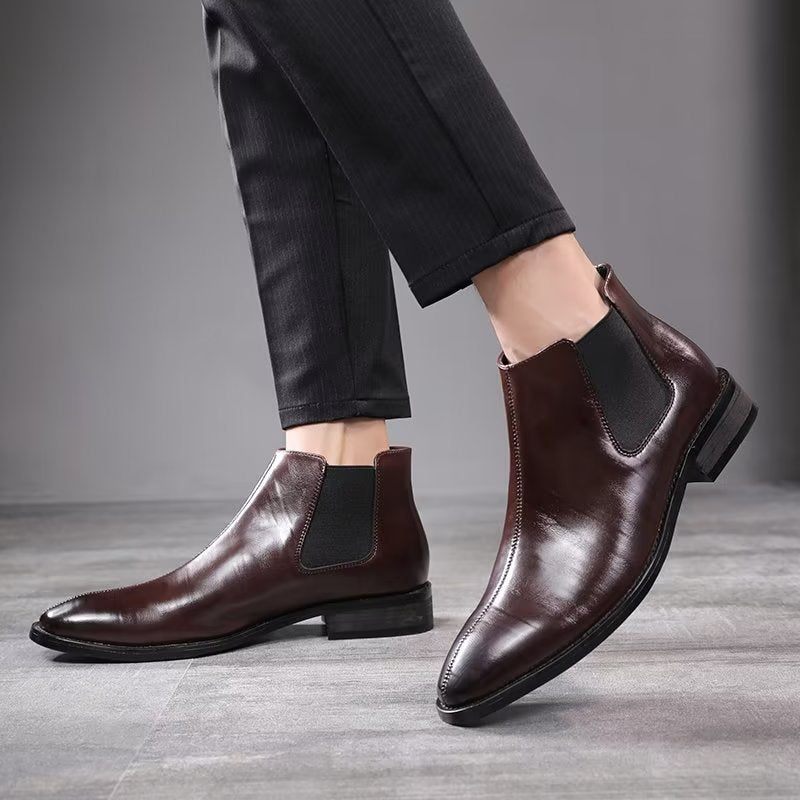 Męskie Buty Chelsea Boots Z Wytłoczonym Szpiczastym Noskiem - Kawowy