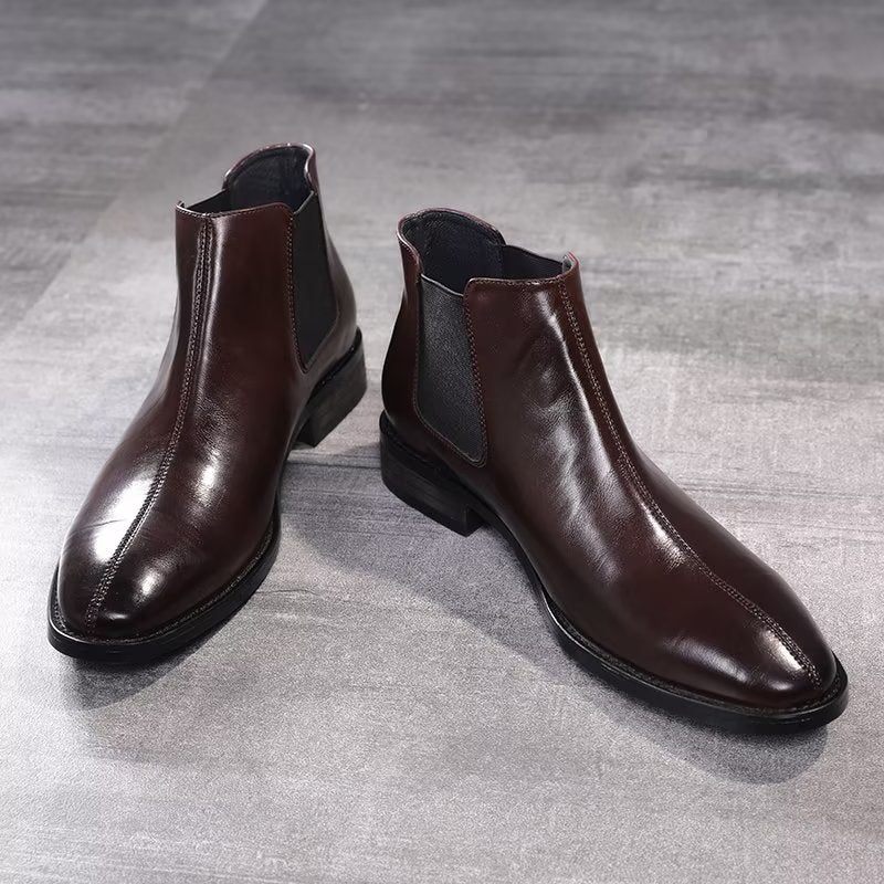 Męskie Buty Chelsea Boots Z Wytłoczonym Szpiczastym Noskiem - Kawowy