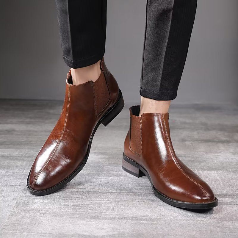 Męskie Buty Chelsea Boots Z Wytłoczonym Szpiczastym Noskiem - Brązowy