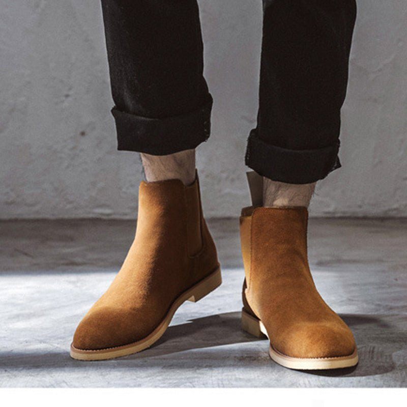 Męskie Buty Chic Rome Embossed Pointed Toe Chelsea Boots - Brązowy