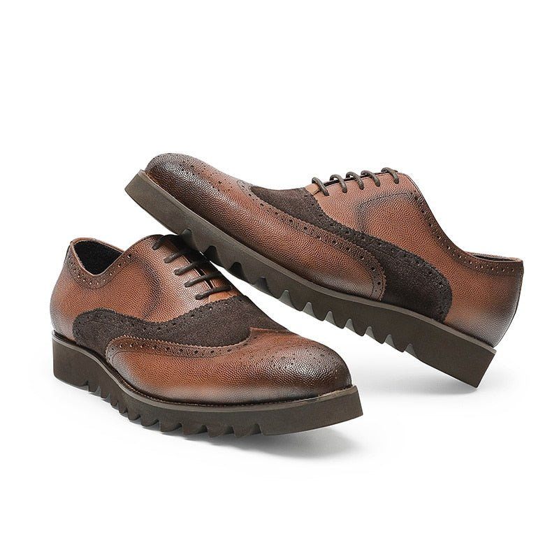 Męskie Buty Wizytowe Alligator Luxury Wingtip Brogue Casual Shoes - Kawa