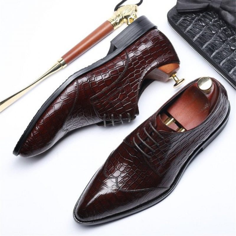 Męskie Buty Wizytowe Brogue Dress Shoes - Czerwony