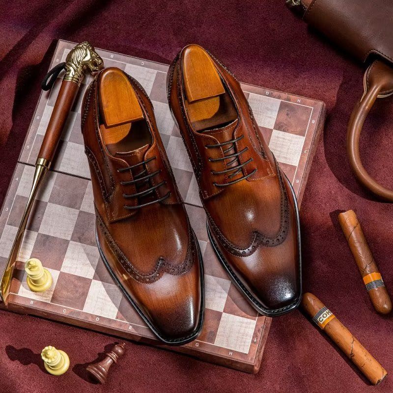 Męskie Buty Wizytowe Brogue Dress Shoes - Kawa