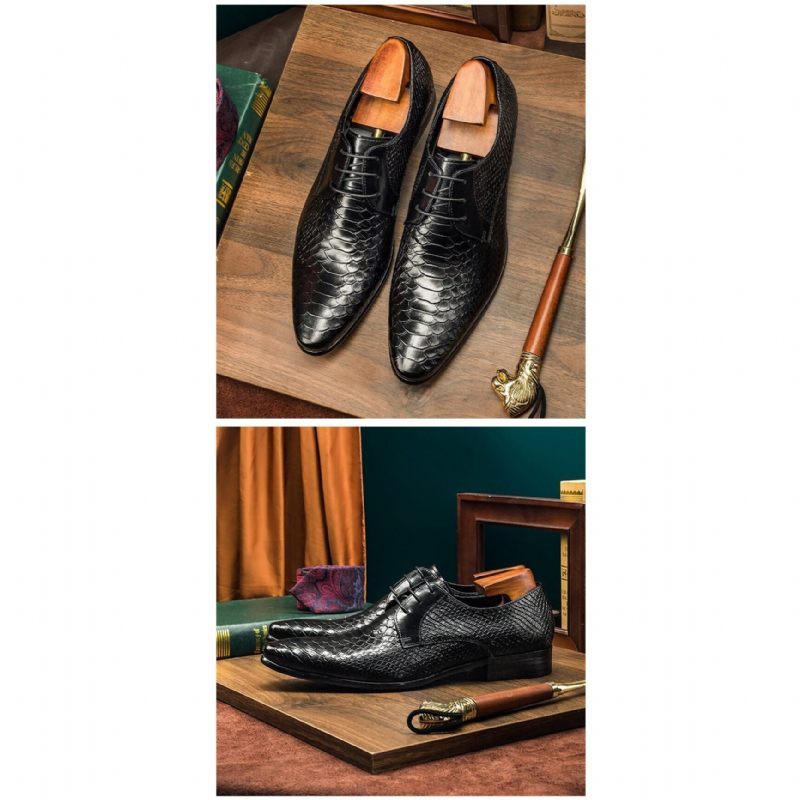 Męskie Buty Wizytowe Egzotyczne Sznurowane Typu Oxford W Stylu Retro Ze Skrzydełkami - Czarny