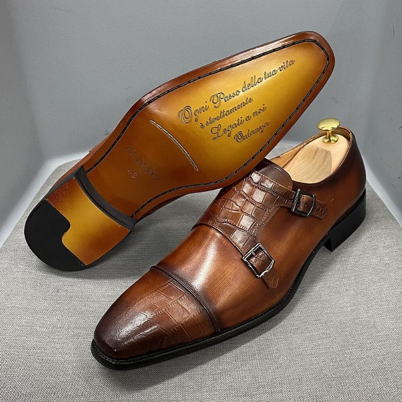 Męskie Buty Wizytowe Eleganckie Crocblend Monk Strap - Kawa