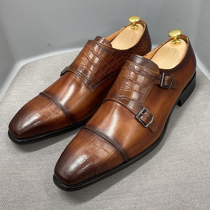 Męskie Buty Wizytowe Eleganckie Crocblend Monk Strap - Kawa