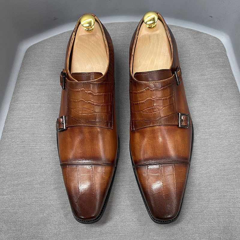 Męskie Buty Wizytowe Eleganckie Crocblend Monk Strap - Kawa