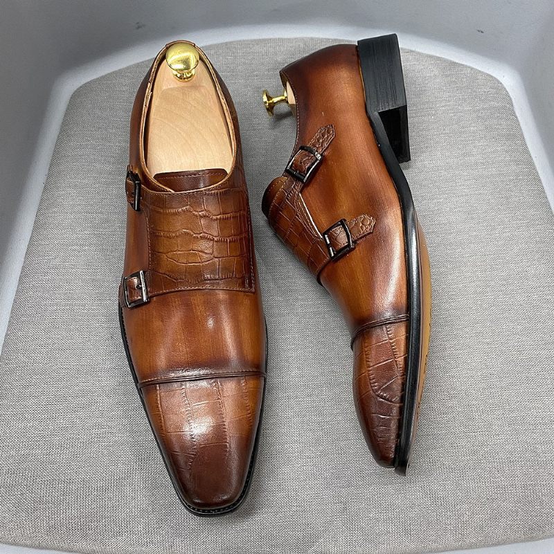 Męskie Buty Wizytowe Eleganckie Crocblend Monk Strap - Kawa