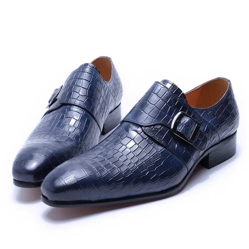 Męskie Buty Wizytowe Eleganckie Luksusowe Croc Monkstrap - Niebieski