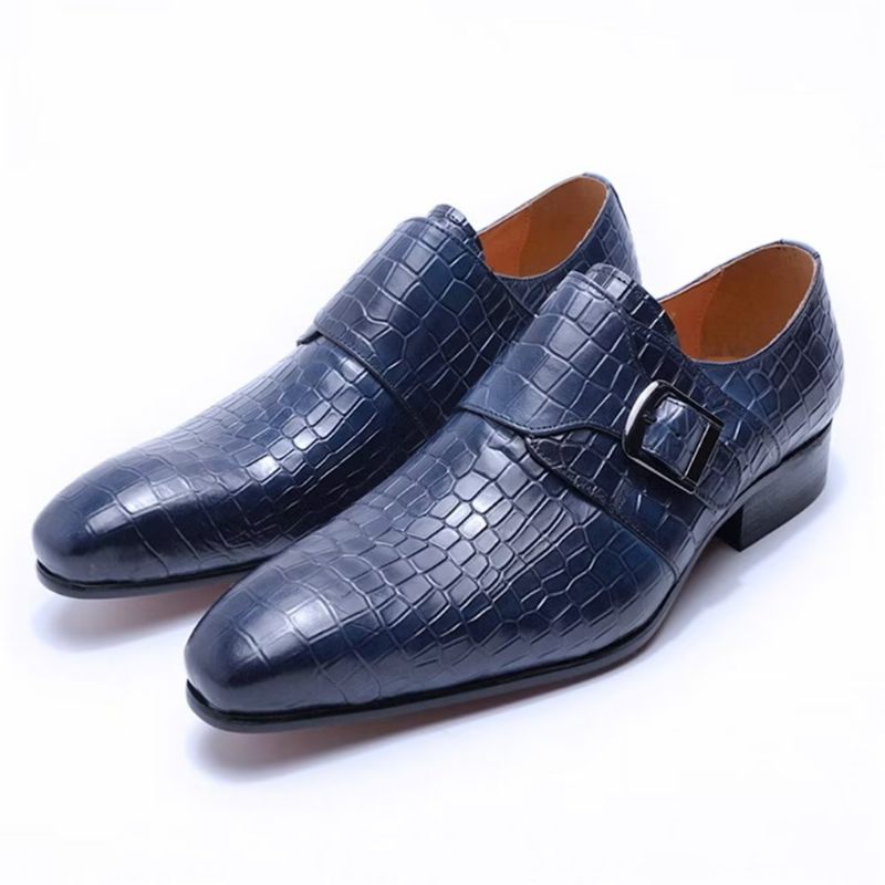 Męskie Buty Wizytowe Eleganckie Luksusowe Croc Monkstrap - Niebieski