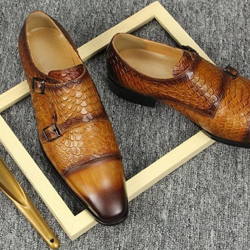 Męskie Buty Wizytowe Eleganckie Niestandardowe Skórzane Ślubne Brogue - Brązowy