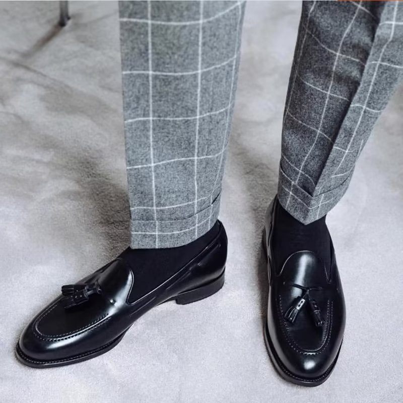 Męskie Buty Wizytowe Eleganckie Skórzane Oxford W Stylu Brogue Z Frędzlami - Czarna