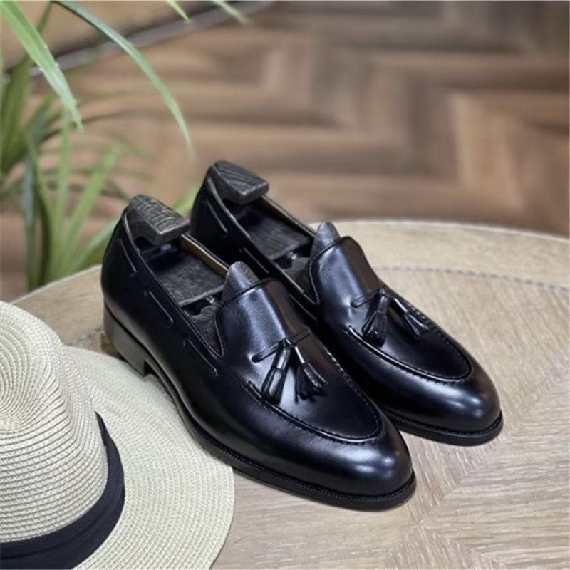 Męskie Buty Wizytowe Eleganckie Skórzane Oxford W Stylu Brogue Z Frędzlami - Czarna