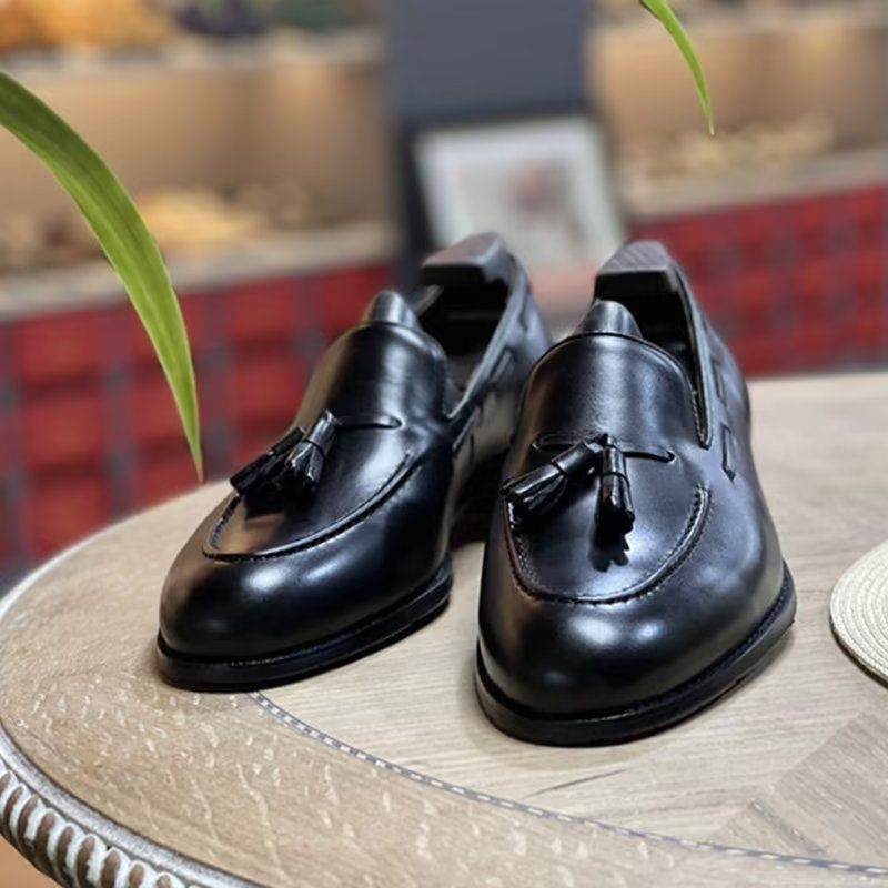 Męskie Buty Wizytowe Eleganckie Skórzane Oxford W Stylu Brogue Z Frędzlami - Czarna