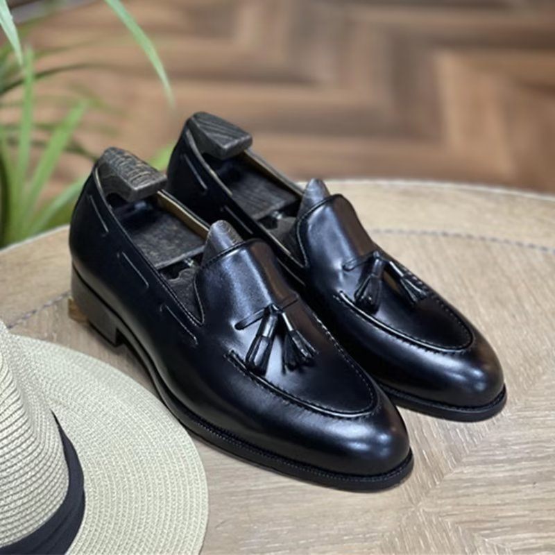 Męskie Buty Wizytowe Eleganckie Skórzane Oxford W Stylu Brogue Z Frędzlami - Czarna