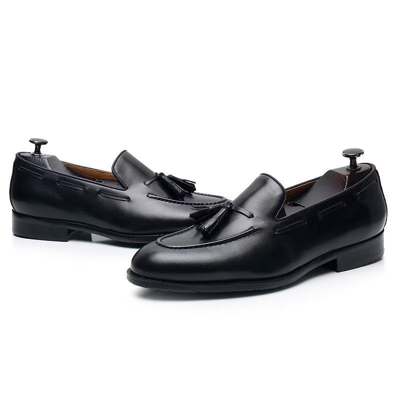 Męskie Buty Wizytowe Eleganckie Skórzane Oxford W Stylu Brogue Z Frędzlami - Czarna