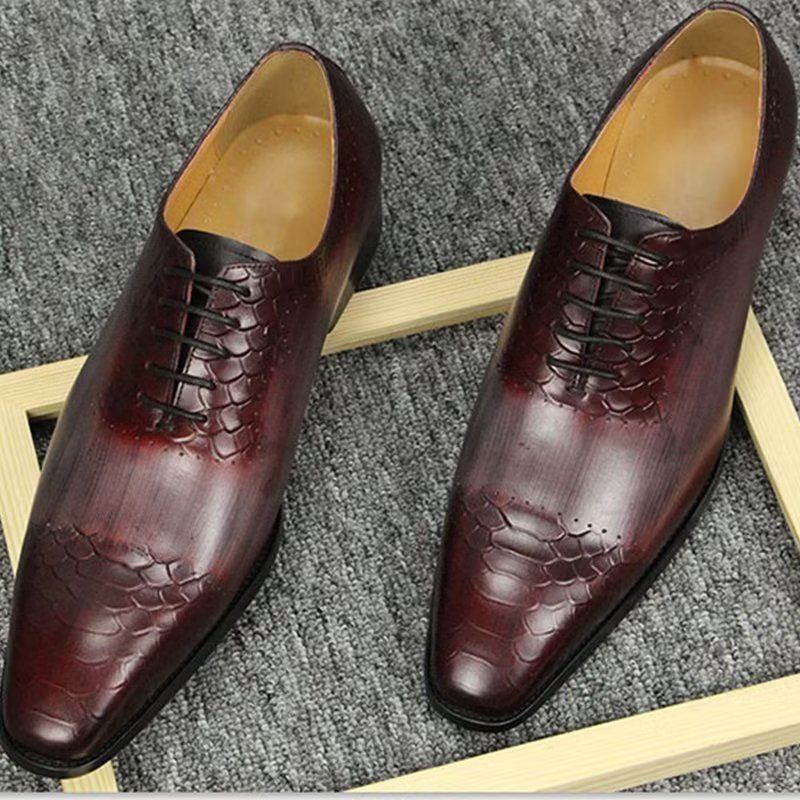 Męskie Buty Wizytowe Eleganckie Skórzane Ślubne Brogue - Czerwony