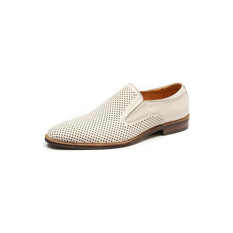 Męskie Buty Wizytowe Eleganckie Skórzane Wsuwane Ślubne W Stylu Brogue - Biały