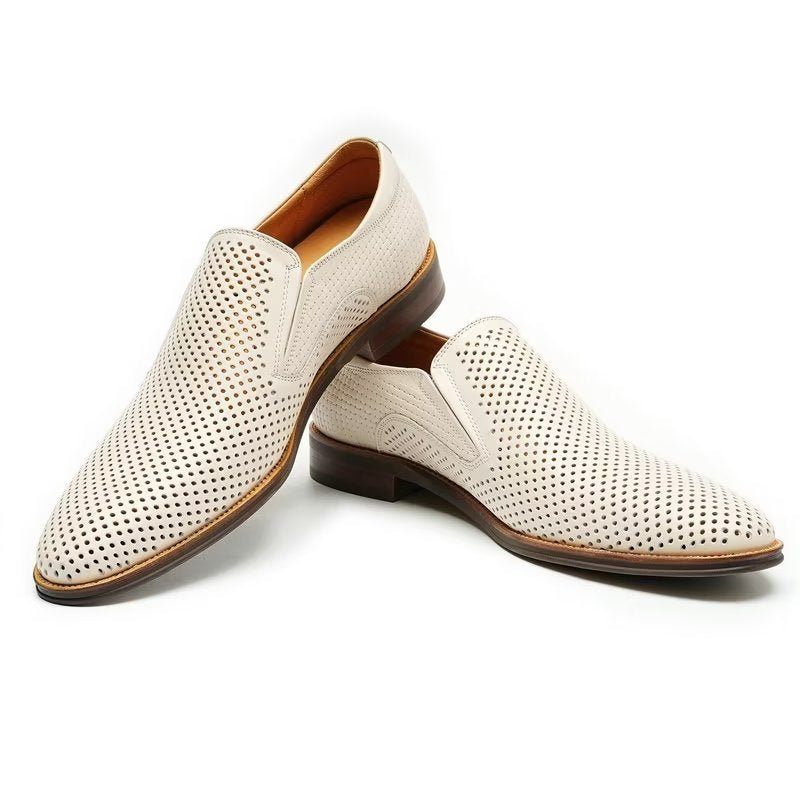 Męskie Buty Wizytowe Eleganckie Skórzane Wsuwane Ślubne W Stylu Brogue - Biały