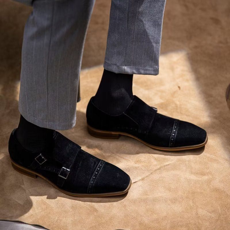 Męskie Buty Wizytowe Eleganckie Z Zapięciem Na Klamrę Monkstraps - Czarny