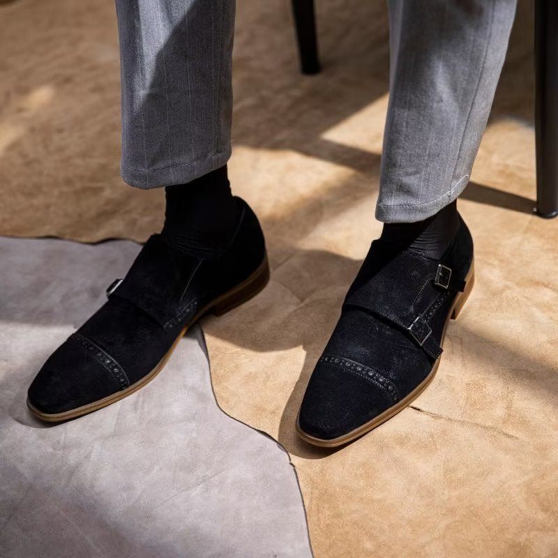 Męskie Buty Wizytowe Eleganckie Z Zapięciem Na Klamrę Monkstraps - Czarny