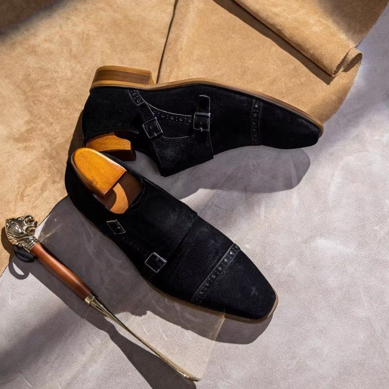 Męskie Buty Wizytowe Eleganckie Z Zapięciem Na Klamrę Monkstraps - Czarny