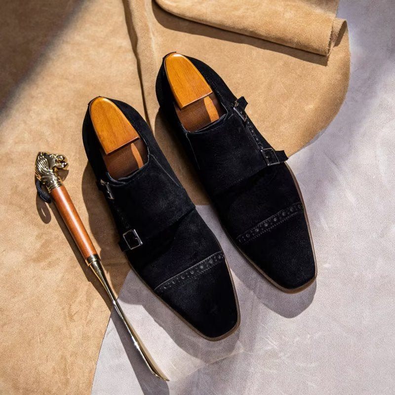 Męskie Buty Wizytowe Eleganckie Z Zapięciem Na Klamrę Monkstraps - Czarny