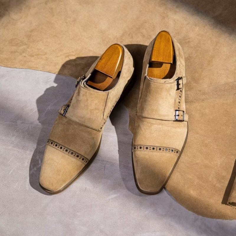 Męskie Buty Wizytowe Eleganckie Z Zapięciem Na Klamrę Monkstraps - Beżowy