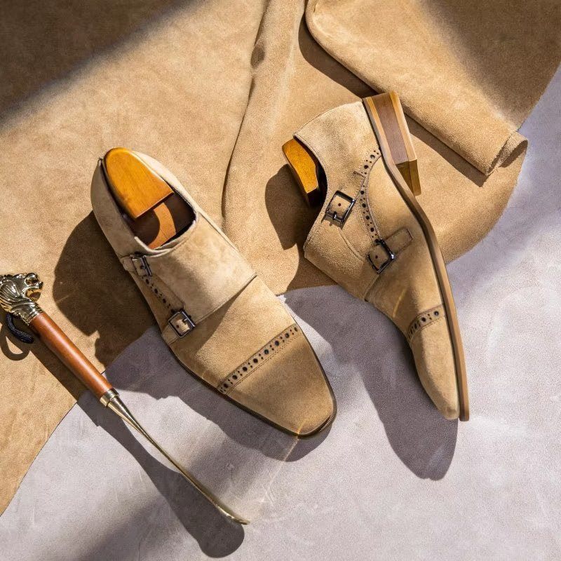 Męskie Buty Wizytowe Eleganckie Z Zapięciem Na Klamrę Monkstraps - Beżowy