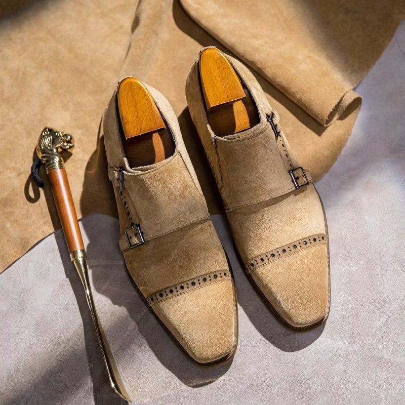 Męskie Buty Wizytowe Eleganckie Z Zapięciem Na Klamrę Monkstraps - Beżowy