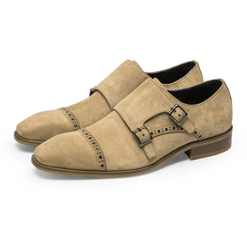 Męskie Buty Wizytowe Eleganckie Z Zapięciem Na Klamrę Monkstraps - Beżowy