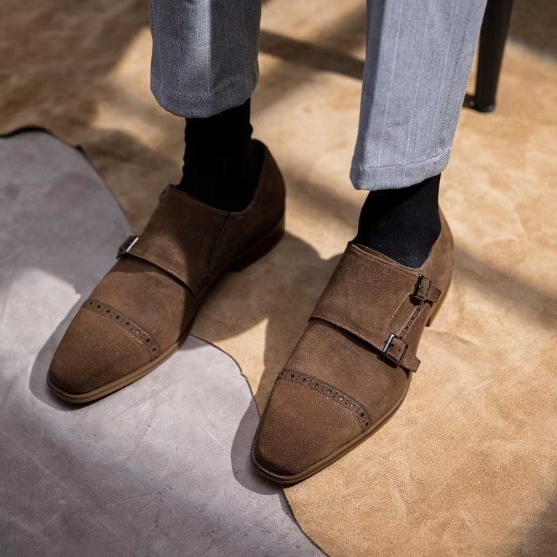 Męskie Buty Wizytowe Eleganckie Z Zapięciem Na Klamrę Monkstraps - Brązowy