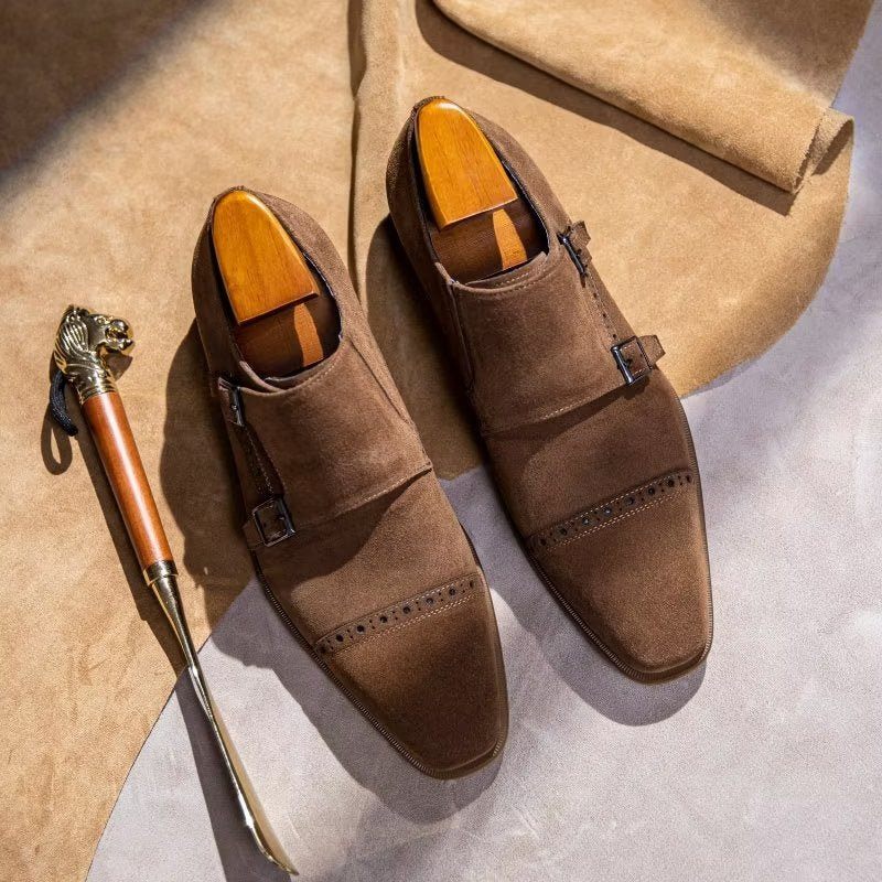 Męskie Buty Wizytowe Eleganckie Z Zapięciem Na Klamrę Monkstraps - Brązowy