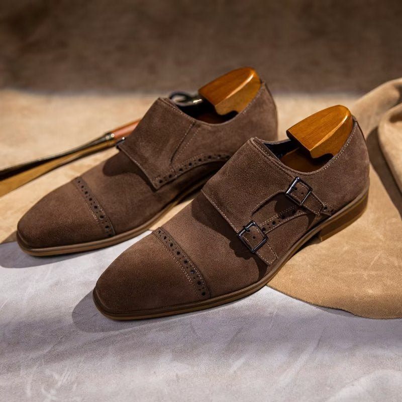 Męskie Buty Wizytowe Eleganckie Z Zapięciem Na Klamrę Monkstraps - Brązowy