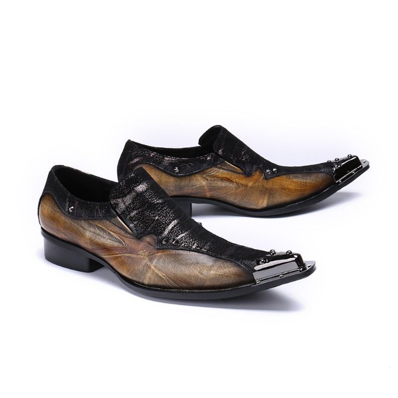 Męskie Buty Wizytowe Eleganza Exotic Dress Loafers - Kawa