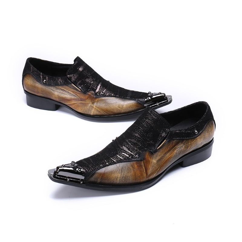 Męskie Buty Wizytowe Eleganza Exotic Dress Loafers - Kawa