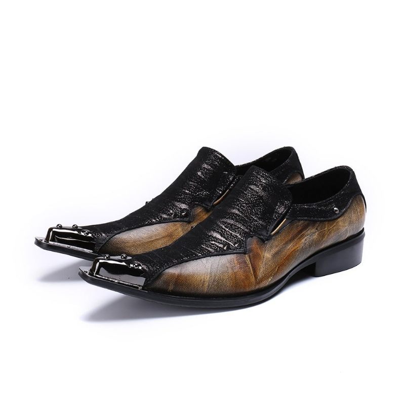 Męskie Buty Wizytowe Eleganza Exotic Dress Loafers - Kawa