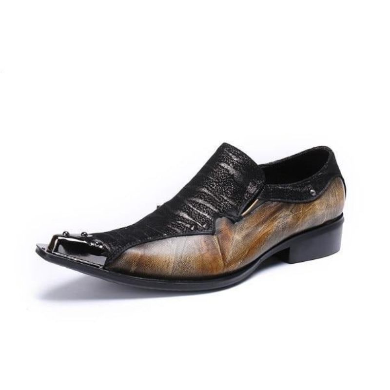 Męskie Buty Wizytowe Eleganza Exotic Dress Loafers - Kawa