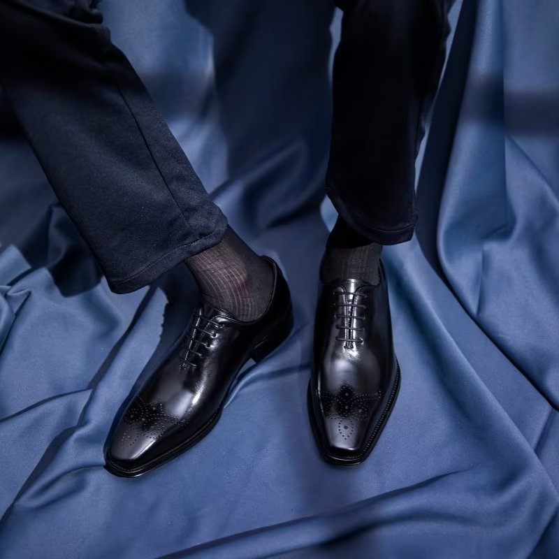 Męskie Buty Wizytowe Luksusowe Oxford Ze Skóry Bydlęcej Elegancji - Czarna