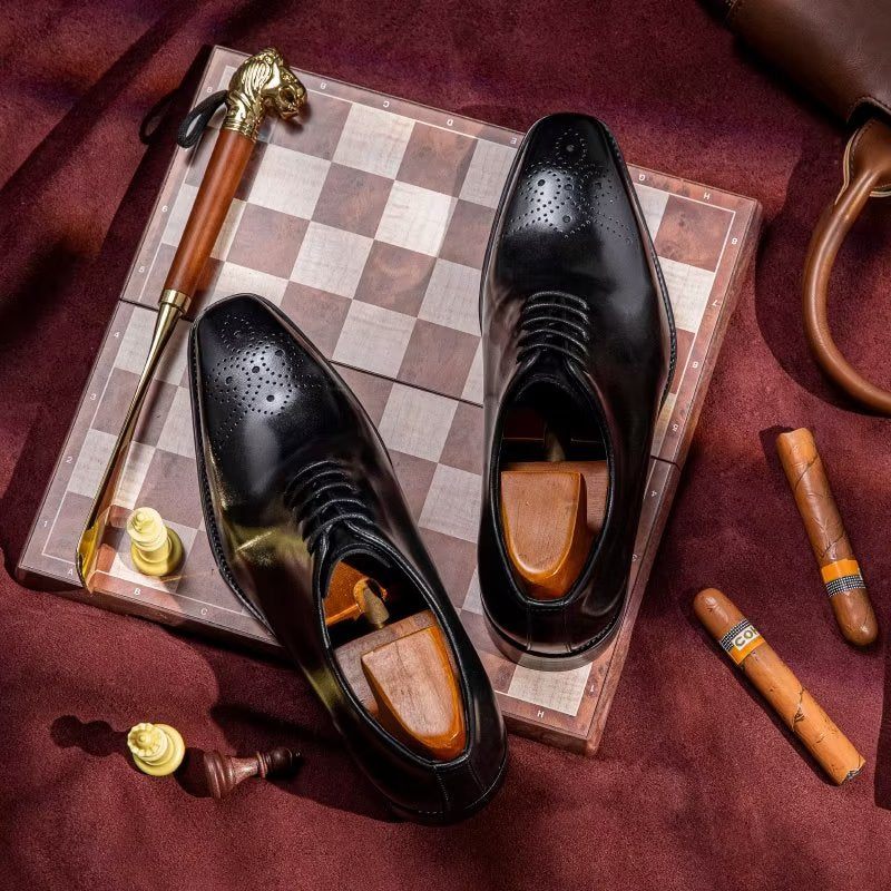 Męskie Buty Wizytowe Luksusowe Oxford Ze Skóry Bydlęcej Elegancji - Czarna