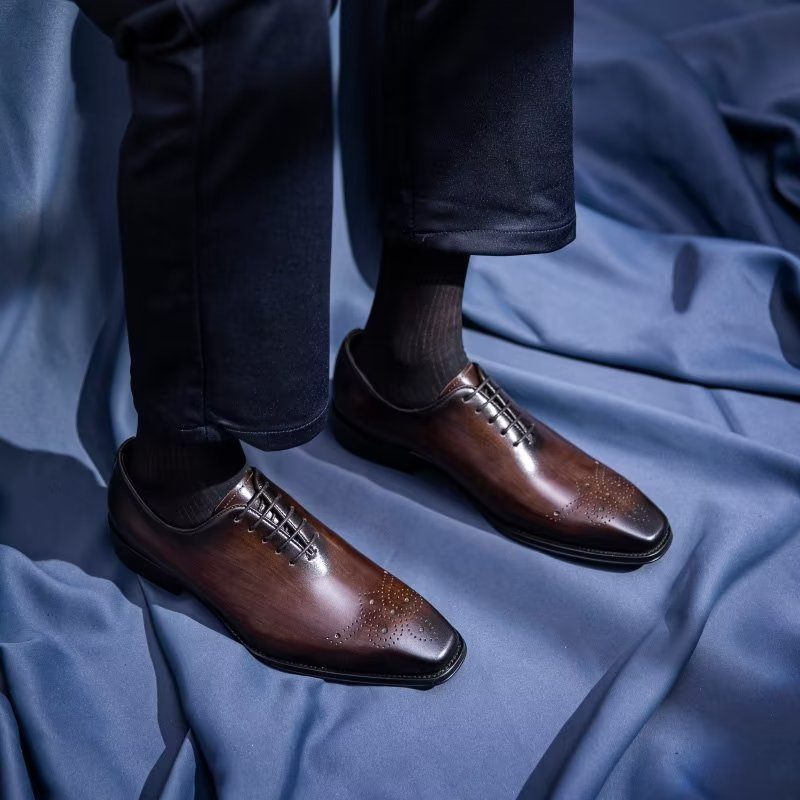 Męskie Buty Wizytowe Luksusowe Oxford Ze Skóry Bydlęcej Elegancji - Kawa