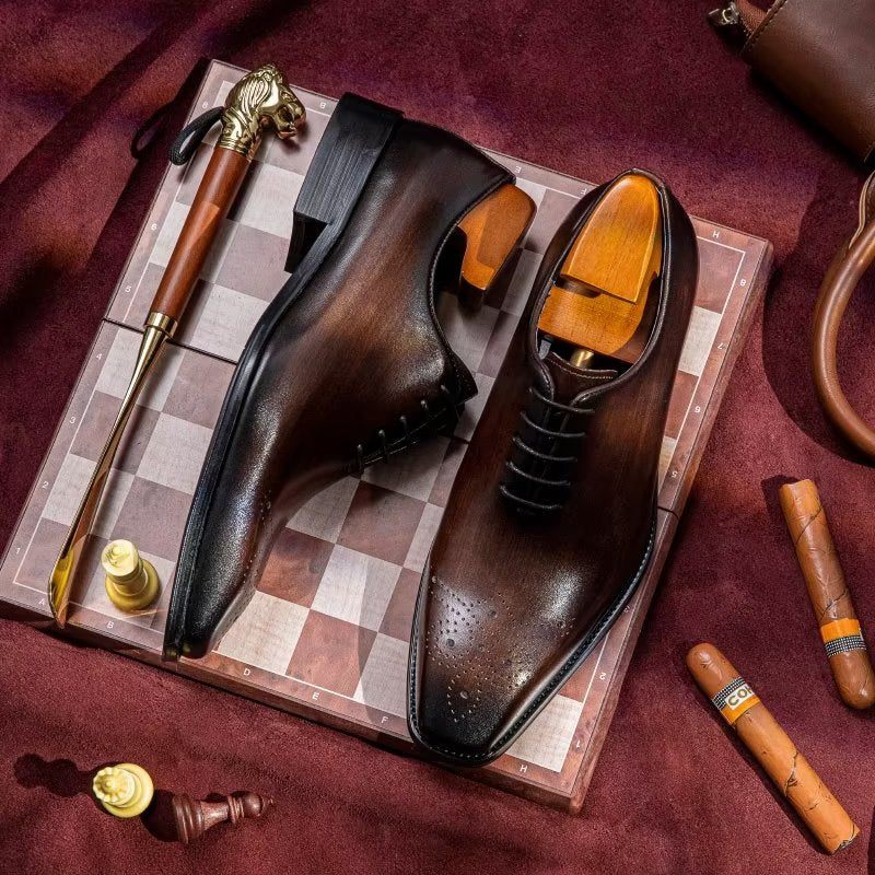 Męskie Buty Wizytowe Luksusowe Oxford Ze Skóry Bydlęcej Elegancji - Kawa