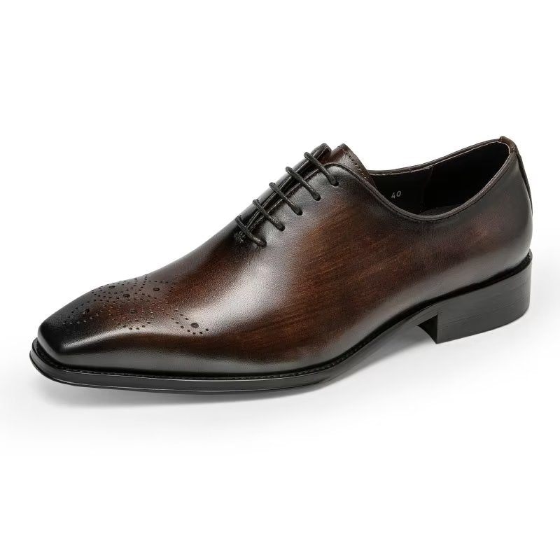 Męskie Buty Wizytowe Luksusowe Oxford Ze Skóry Bydlęcej Elegancji - Kawa