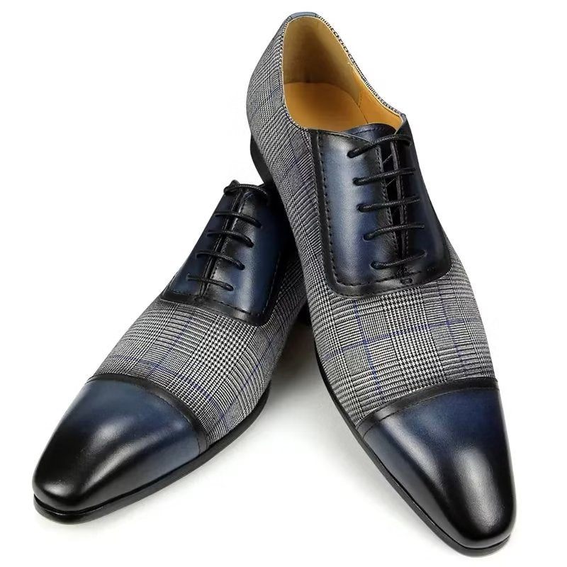 Męskie Buty Wizytowe Luksusowe Skórzane Eleganckie Ślubne Typu Oxford Brogue - Niebieski